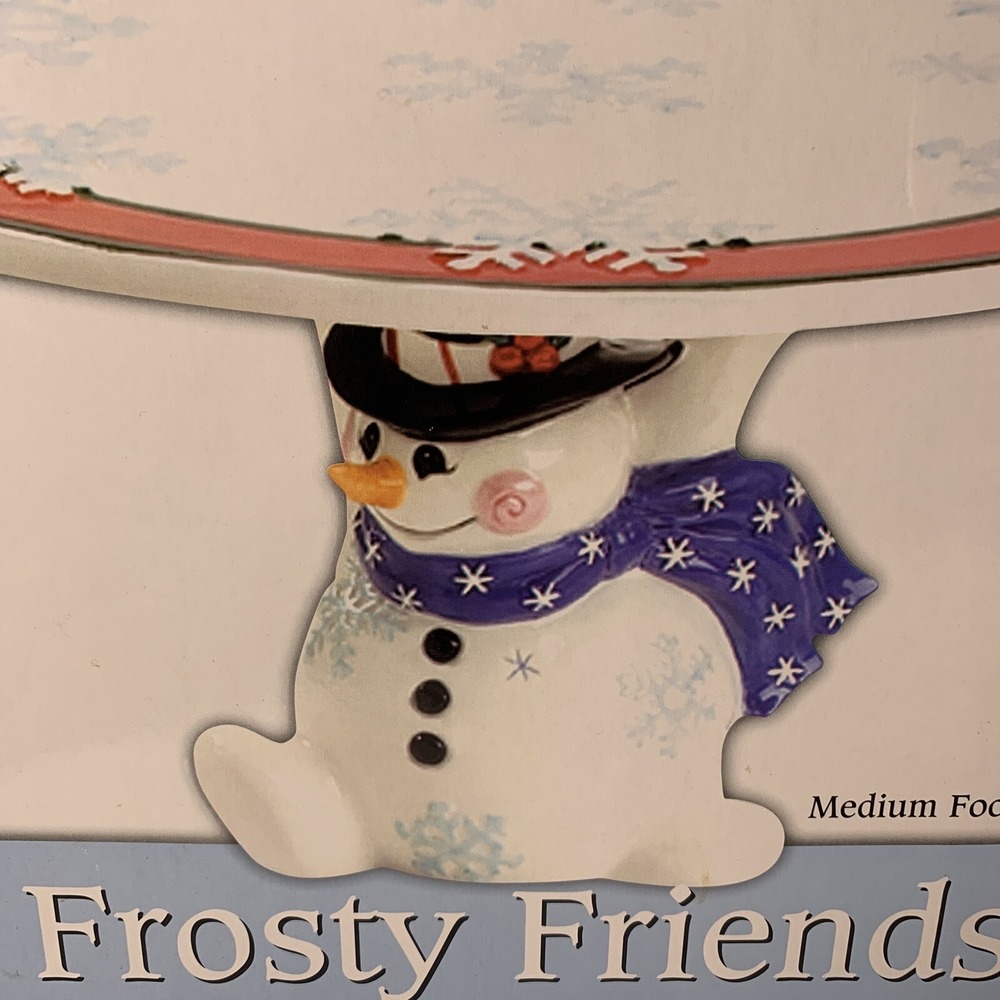 NIB Vintage Fitz and Floyd Frosty Friends Snowman Cake Plate Stand Christmas - Picture 5 of 5